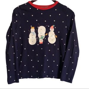 Mini Boden Polka Dot Snowman Graphic Long Sleeve Tee Size 11-12Y